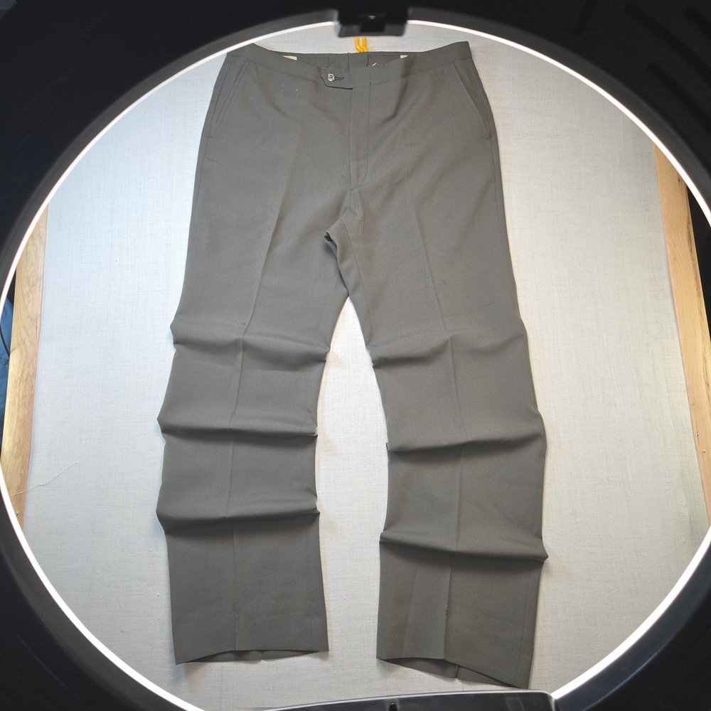 VTG Sansabelt Slacks Olive Drab Gray Men 35x34 Pants Flat Front Trousers USA